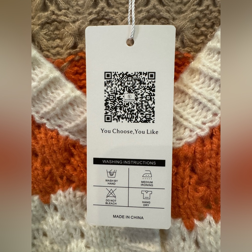 Ecowish Chunky Knit Cardigan Tan, Orange, Cream Stretchy Women’s Size XL - Picture 6 of 9